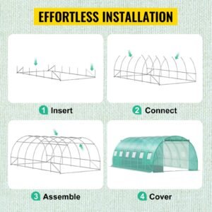 walk in tunnel greenhouse, 20 x 10 x 7 ft portable plant hot house with galvanized steel hoops, 3 top beams, diagonal poles, 2 zippered doors & 12 roll up windows, green