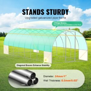 walk in tunnel greenhouse, 27.4x9.5x7.4 ft hoop house greenhouse tunnel, plant hot house with galvanized steel frame, green pe cover, swing door and 16 roll up windows for outdoor
