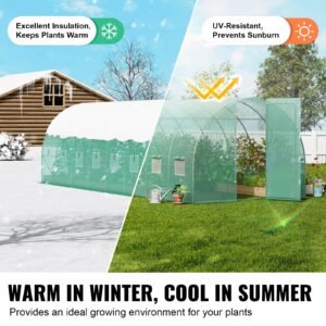 walk in tunnel greenhouse, 27.4x9.5x7.4 ft hoop house greenhouse tunnel, plant hot house with galvanized steel frame, green pe cover, swing door and 16 roll up windows for outdoor