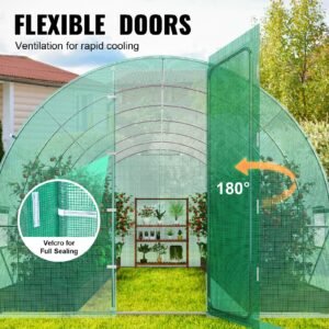 walk in tunnel greenhouse, 27.4x9.5x7.4 ft hoop house greenhouse tunnel, plant hot house with galvanized steel frame, green pe cover, swing door and 16 roll up windows for outdoor