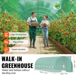 walk in tunnel greenhouse, 27.4x9.5x7.4 ft hoop house greenhouse tunnel, plant hot house with galvanized steel frame, green pe cover, swing door and 16 roll up windows for outdoor