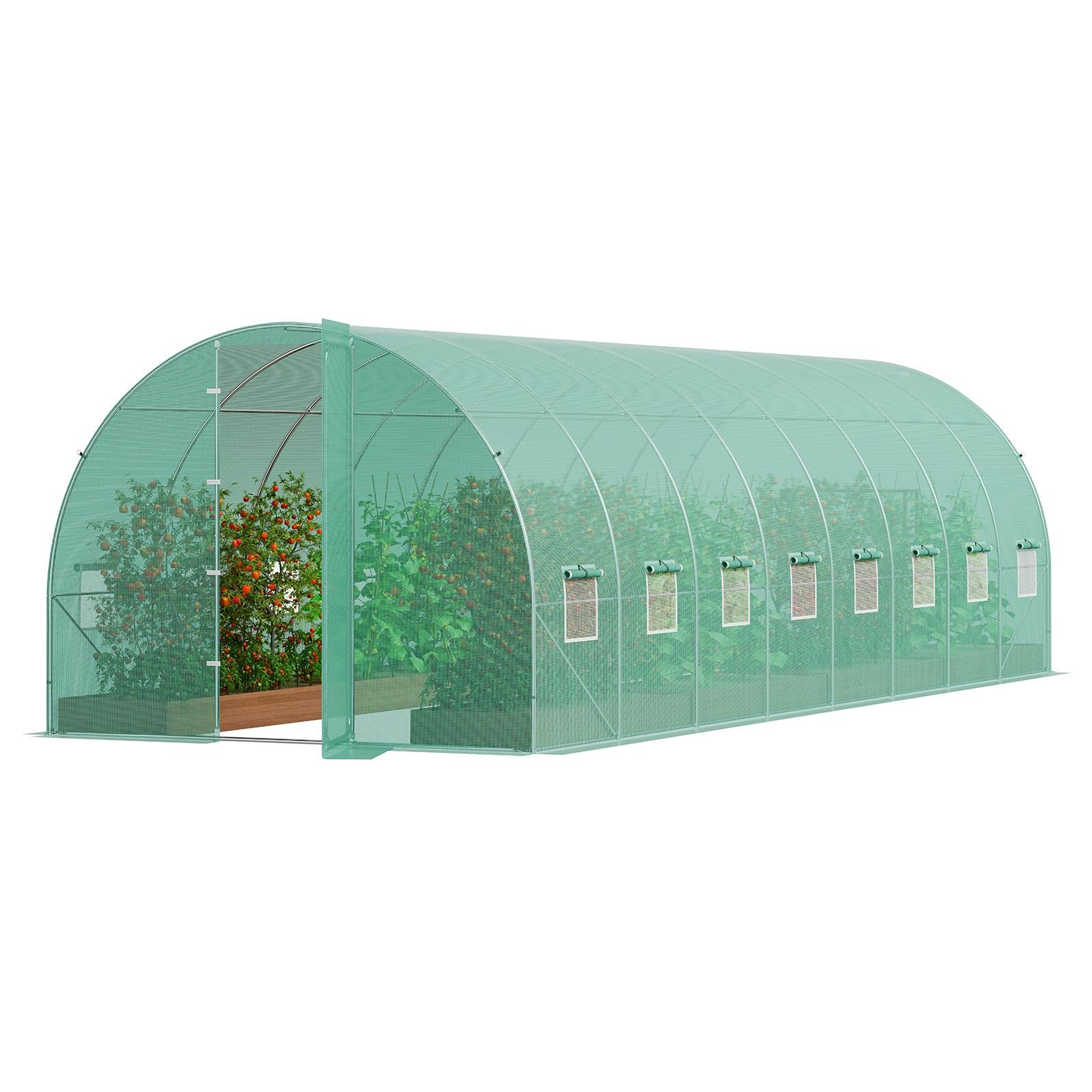 walk in tunnel greenhouse, 27.4x9.5x7.4 ft hoop house greenhouse tunnel, plant hot house with galvanized steel frame, green pe cover, swing door and 16 roll up windows for outdoor