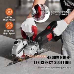 wall chaser, 2500w 38 mm cutting width,wall groove cutting machine 34mm cutting depth,wall slotting machine with 5 saw blades 4.5" diameter 6300r/min,one time forming dustless