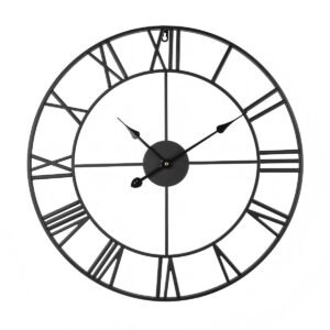 Wall Clock, 24 in Wall Clock Roman Numerals, Battery Operated Non Ticking Silent Classic Decorative Round Clocks, for Living Room Bedroom Office Kitchen Dining Room Home Decor Farmhouse, Black