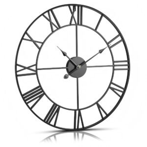 wall clock, 24 in wall clock roman numerals, battery operated non ticking silent classic decorative round clocks, for living room bedroom office kitchen dining room home decor farmhouse, black
