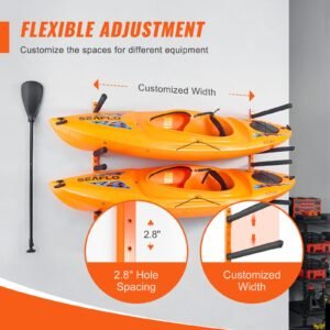 wall kayak storage rack, 4 capacity wall mounted kayak holders for kayak canoe paddle board, kayak storage hooks with adjustable padded arms, 400 lbs load kayak hanger for indoor outdoor garage