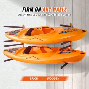 wall kayak storage rack, 4 capacity wall mounted kayak holders for kayak canoe paddle board, kayak storage hooks with adjustable padded arms, 400 lbs load kayak hanger for indoor outdoor garage