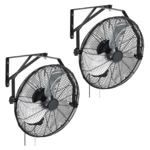 Wall Mount Fan, 18 in Wall Mounted Hanging Fan with IP44-rated Protection, 3-Speed, Long Airflow Distance, Adjustable Rotation Angle, Powerful for Industry, Commercial, Garage, Workshop, 2 Pack