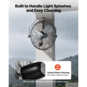 wall mount fan, 18 in wall mounted hanging fan with ip44 rated protection, 3 speed, long airflow distance, adjustable rotation angle, powerful for industry, commercial, garage, workshop, 2 pack
