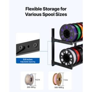 wall mount printer filament storage rack, 2 tier wall bracket storage shelf, rolling filament spool holders racks with wheels, filaments organzied for 3d printing studio, workshop (shelf only)