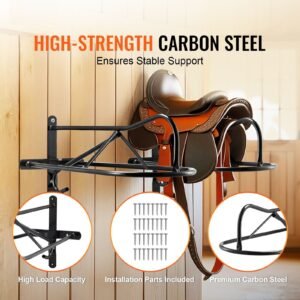 wall mount saddle rack, 27.3 x 16.3 x 12.5 in, 8 packs horse saddle rack with pad bar, portable saddle stand for english & western saddle, horse tack storage for equestrian garden, black