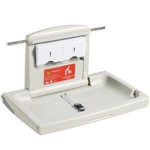 Wall-Mounted Baby Changing Station, Horizontal Foldable Diaper Change Table with Safety Straps and Hanging Rods, Use in Commercial Bathrooms, Daycare Centers for Newborns & Infant