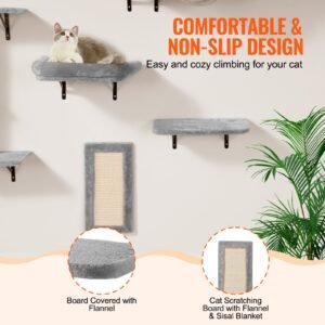 wall mounted cat shelves, cat wall shelves and perches with jumping boards, hammock, sofa, cat tree & cat grip, cat furniture and shelves up to 40 lbs for sleeping, playing, climbing, set of 6