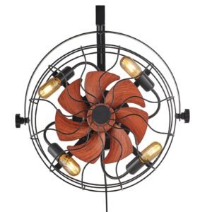 wall mounted fan with lights, 21 inch wall mount fan with remote, 6 speeds plug in wall fan, timer, 360°adjustable tilt for bedroom,garage,workshop (compatible 4 e26 bulb sockets,no bulb)