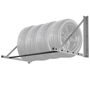 wall mounted folding tire rack, 32" 48" adjustable tire rack, q235 heavy duty steel tire storage rack for r14 r20 inch standard tires, max 300lbs load capacity for garage workshop repair shop