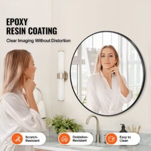 wall mounted makeup mirror, 0.15" thick, 30 in mirror with aluminium alloy frame & explosion proof film, scratch resistant mirror with z shaped bracket, fit for bathroom/bedroom/living room