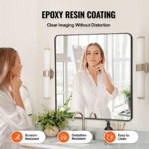 wall mounted makeup mirror, 0.15" thick, 36" x 36" mirror with aluminium alloy frame & explosion proof film, scratch resistant mirror with z shaped bracket, fit for bathroom/bedroom/living room
