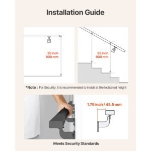 wall mounted stair handrail, 15ft black aluminum staircase handrail indoor, 250lbs load capacity, industrial railing hand rail for steps, square tube for loft porch deck, 6 sections