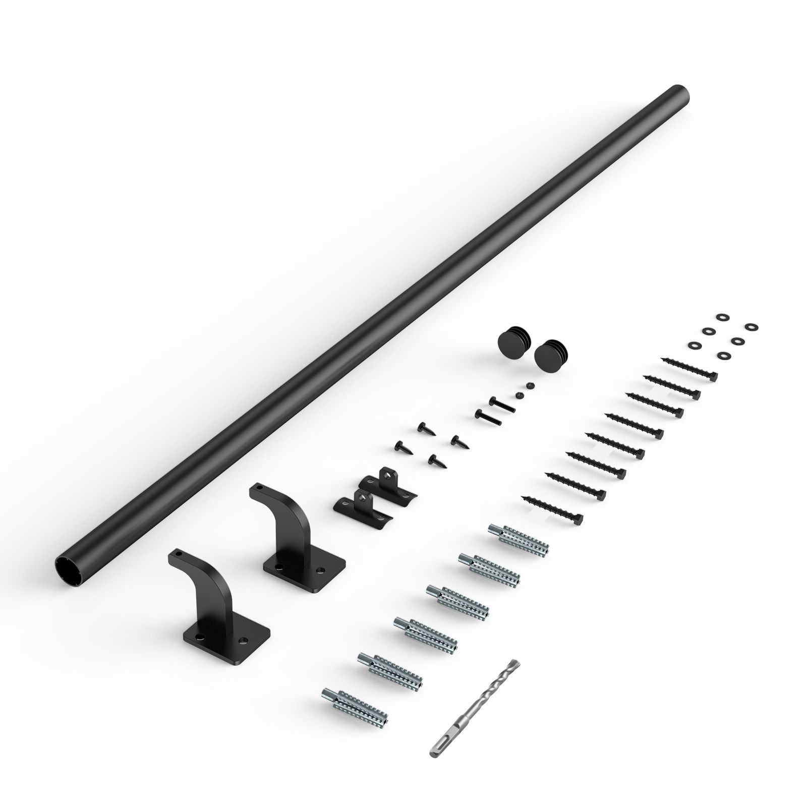 wall mounted stair handrail, 4ft pipe staircase handrail, black galvanized aluminum, 1.26 inch pipe diameter, indoor&outdoor staircase railing,industrial hand rail for steps,security baluster