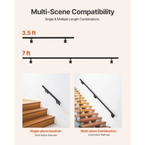 wall mounted stair handrail, 7ft pipe staircase handrail, black galvanized aluminum, 1.26 inch pipe diameter, indoor&outdoor staircase railing,industrial hand rail for steps,security baluster