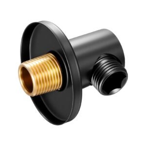 wall mounted supply elbow, wall supply elbow with o ring flange, tapered 1/2" npt female inlet, solid brass wall union, round walls union water supplying, matte black finish, 1/2" ips