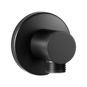 wall mounted supply elbow, wall supply elbow with o ring flange, tapered 1/2" npt female inlet, solid brass wall union, round walls union water supplying, matte black finish, 1/2" ips