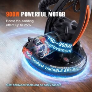 wall smoother, 900w power tool, includes 12 sanding pads, adjustable speeds from 800 1800 rpm, 3 vacuum tubes, collapsible design for ceilings, dual led, telescopic grip & dust collector