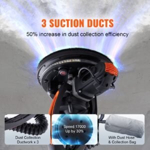 wall smoother, 900w power tool, includes 12 sanding pads, adjustable speeds from 800 1800 rpm, 3 vacuum tubes, collapsible design for ceilings, dual led, telescopic grip & dust collector