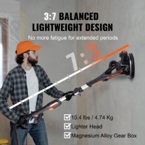 wall smoother, 900w power tool, includes 12 sanding pads, adjustable speeds from 800 1800 rpm, 3 vacuum tubes, collapsible design for ceilings, dual led, telescopic grip & dust collector