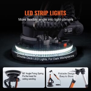 wall smoother, 900w power tool, includes 12 sanding pads, adjustable speeds from 800 1800 rpm, 3 vacuum tubes, collapsible design for ceilings, dual led, telescopic grip & dust collector