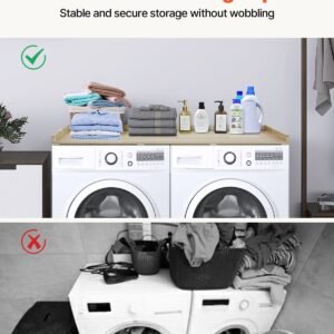 washer dryer countertop, 54" x 27" wooden washer and dryer countertop, water resistant laundry machine topper cover with anti slip pads, for laundry room organization and storage, oak