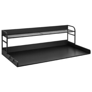 washer dryer countertop with 2 tier shelf, 54" x 27" wooden washer and dryer countertop with anti slip pads, water resistant laundry topper cover for laundry room organization and storage, black
