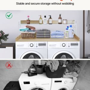 washer dryer countertop with 2 tier shelf, 54" x 27" wooden washer and dryer countertop with anti slip pads, water resistant laundry topper cover for laundry room organization and storage, oak