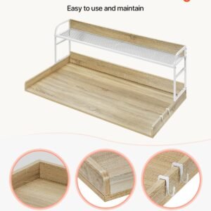 washer dryer countertop with 2 tier shelf, 54" x 27" wooden washer and dryer countertop with anti slip pads, water resistant laundry topper cover for laundry room organization and storage, oak