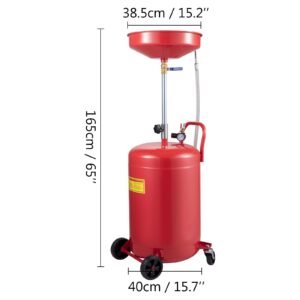 waste oil drain tank 20 gallon portable oil drain air operated drainer oil change, oil drain container, fluid fuel transfer drainage adjustable funnel height, with pressure regulating valve