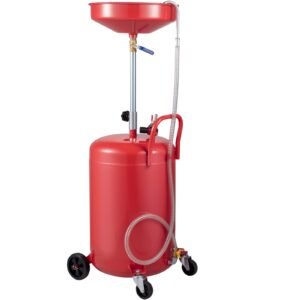 waste oil drain tank 20 gallon portable oil drain air operated drainer oil change, oil drain container, fluid fuel transfer drainage adjustable funnel height, with pressure regulating valve