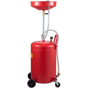 waste oil drain tank 20 gallon portable oil drain air operated drainer oil change, oil drain container, fluid fuel transfer drainage adjustable funnel height, with wheel for easy oil removal