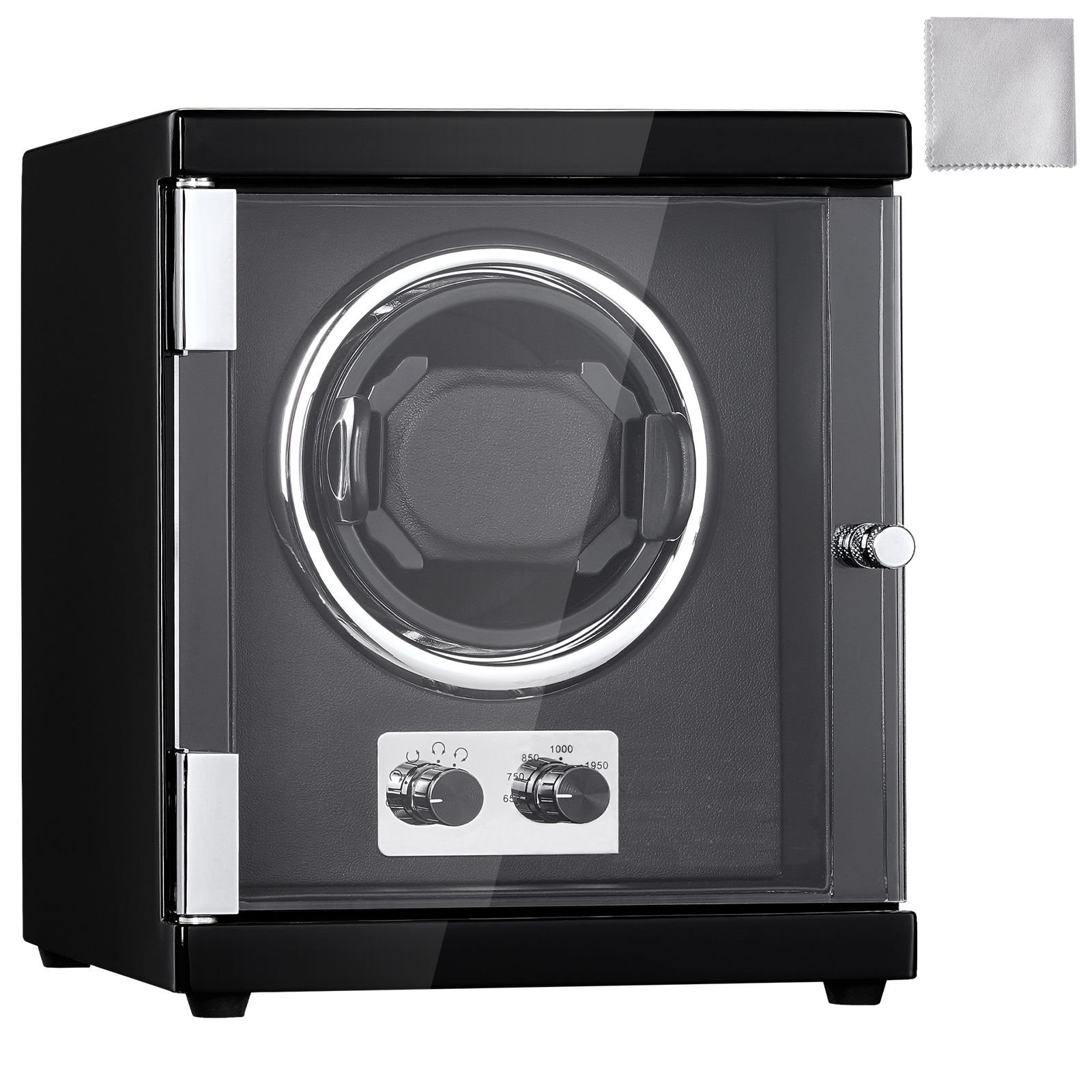 watch winder, single watch winder for men's and women's automatic watch, with super quiet japanese mabuchi motor, blue led light and adapter, high density board shell and black pu