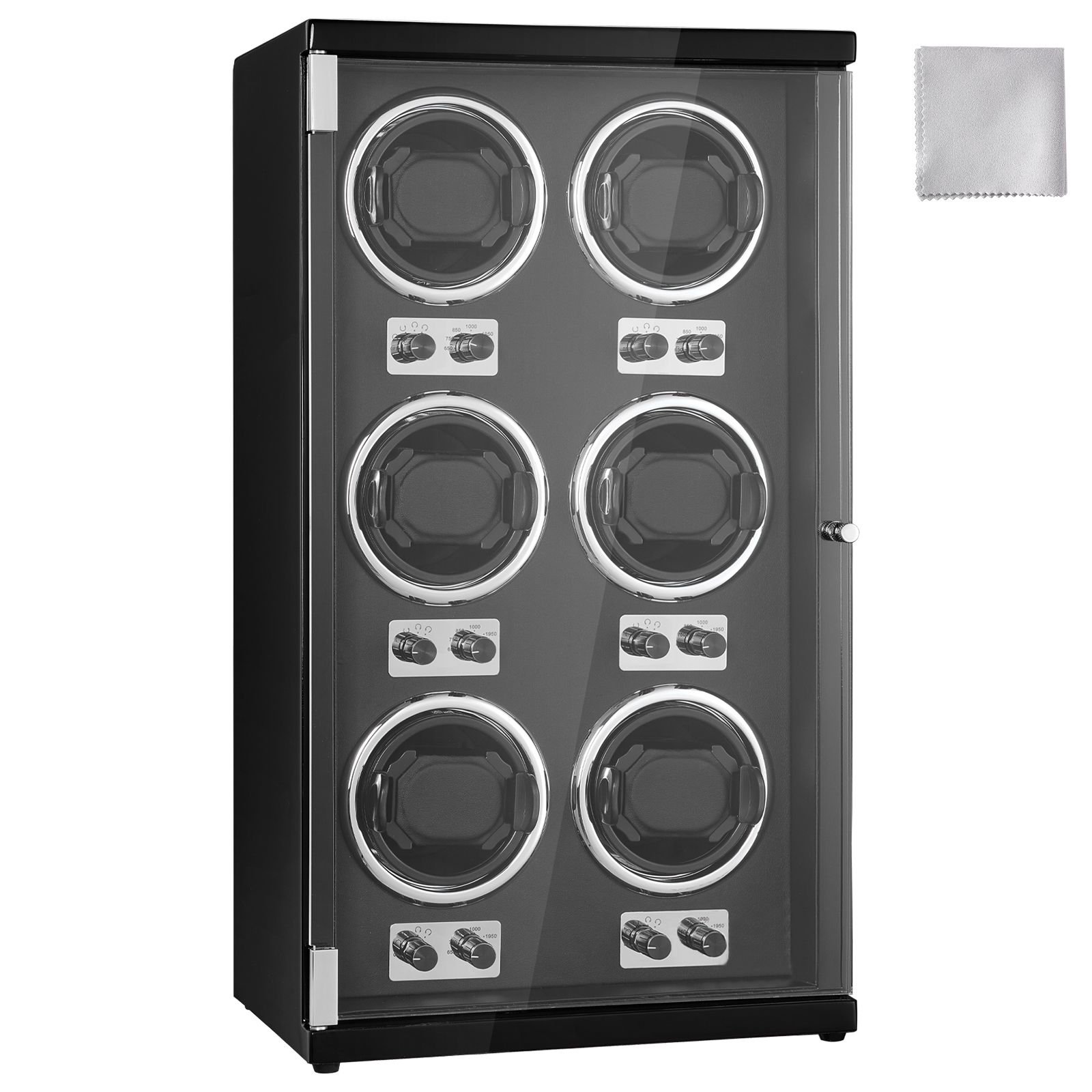 watch winder, watch winder for 6 men's and women's automatic watches, with 6 super quiet japanese mabuchi motors, blue led light and adapter, high density board shell and black pu