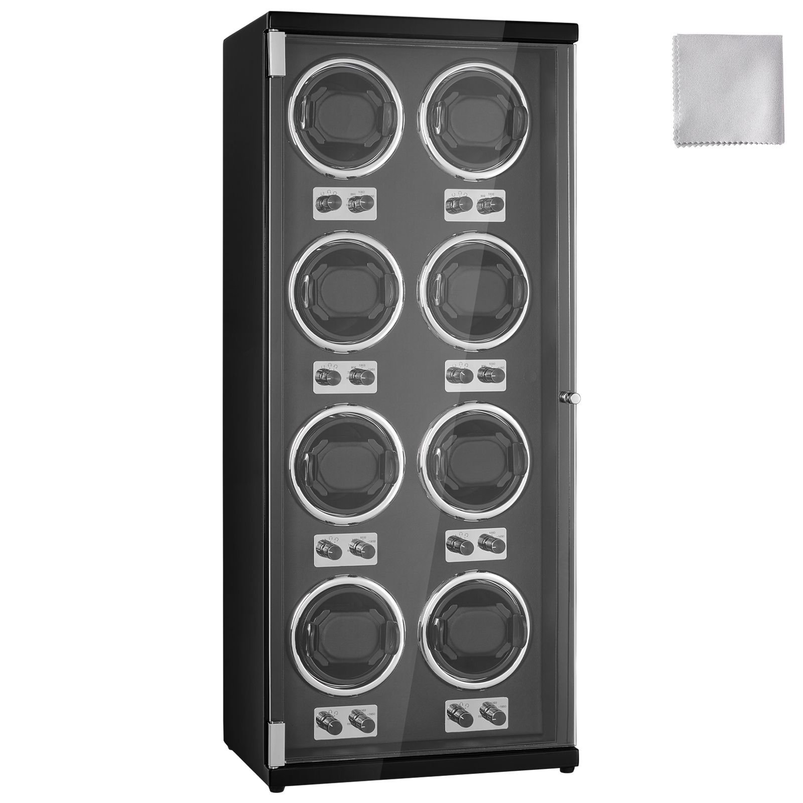watch winder, watch winder for 8 men's and women's automatic watches, with 8 super quiet japanese mabuchi motors, blue led light and adapter, high density board shell and black pu