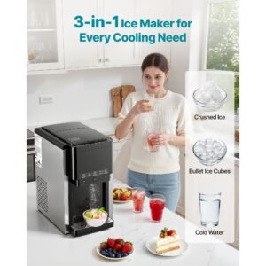 water dispenser with ice maker, 3 in 1 countertop water dispenser, 35 lbs/24h, 12 cubes/7 min fast ice making with 4 lbs storage, bullet/crushed ices & cold water, for home, kitchen, party