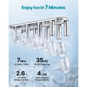 water dispenser with ice maker, 3 in 1 countertop water dispenser, 35 lbs/24h, 12 cubes/7 min fast ice making with 4 lbs storage, bullet/crushed ices & cold water, for home, kitchen, party
