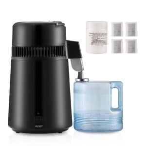 water distiller, 4l 1.05 gallon pure water purifier filter for home countertop, 750w distilled water maker, stainless steel interior distiller water making machine to make clean water, black