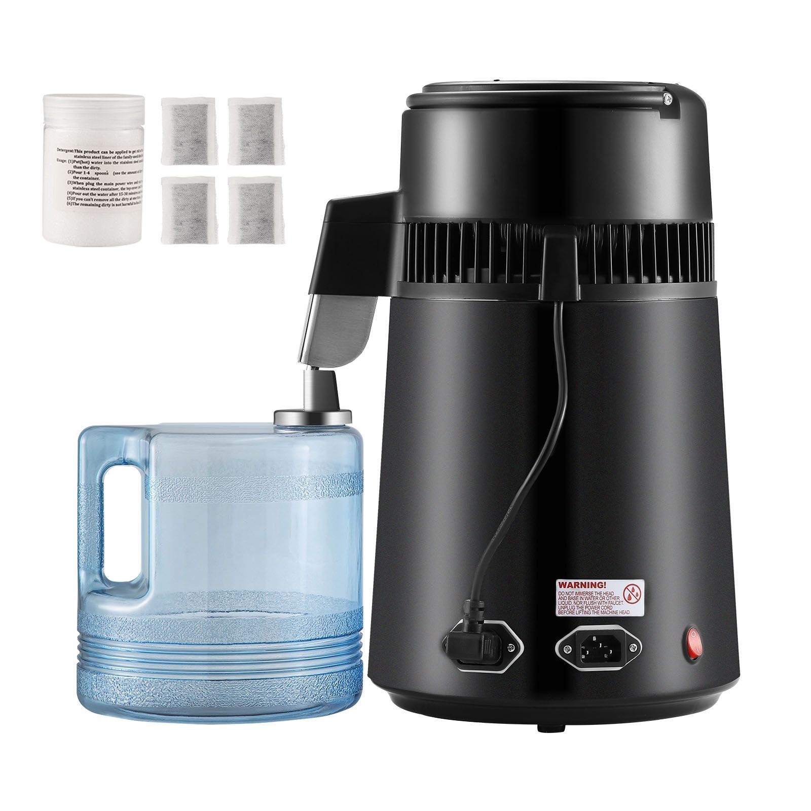 water distiller, 4l 1.05 gallon pure water purifier filter for home countertop, 750w distilled water maker, stainless steel interior distiller water making machine to make clean water, black