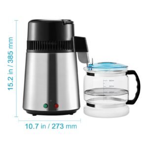 water distiller, 4l 1.05 gallon pure water purifier filter for home countertop, 750w distilled water maker, stainless steel interior distiller water making machine to make clean water, silvery