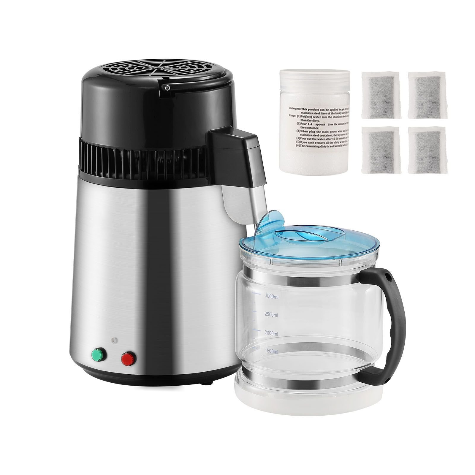 water distiller, 4l 1.05 gallon pure water purifier filter for home countertop, 750w distilled water maker, stainless steel interior distiller water making machine to make clean water, silvery