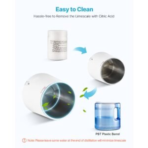 water distiller, 6l 1.6 gallon larger pure water purifier filter for home table countertop, 900w plastic distilled maker, stainless steel interior drinking machine to make clean waters, white