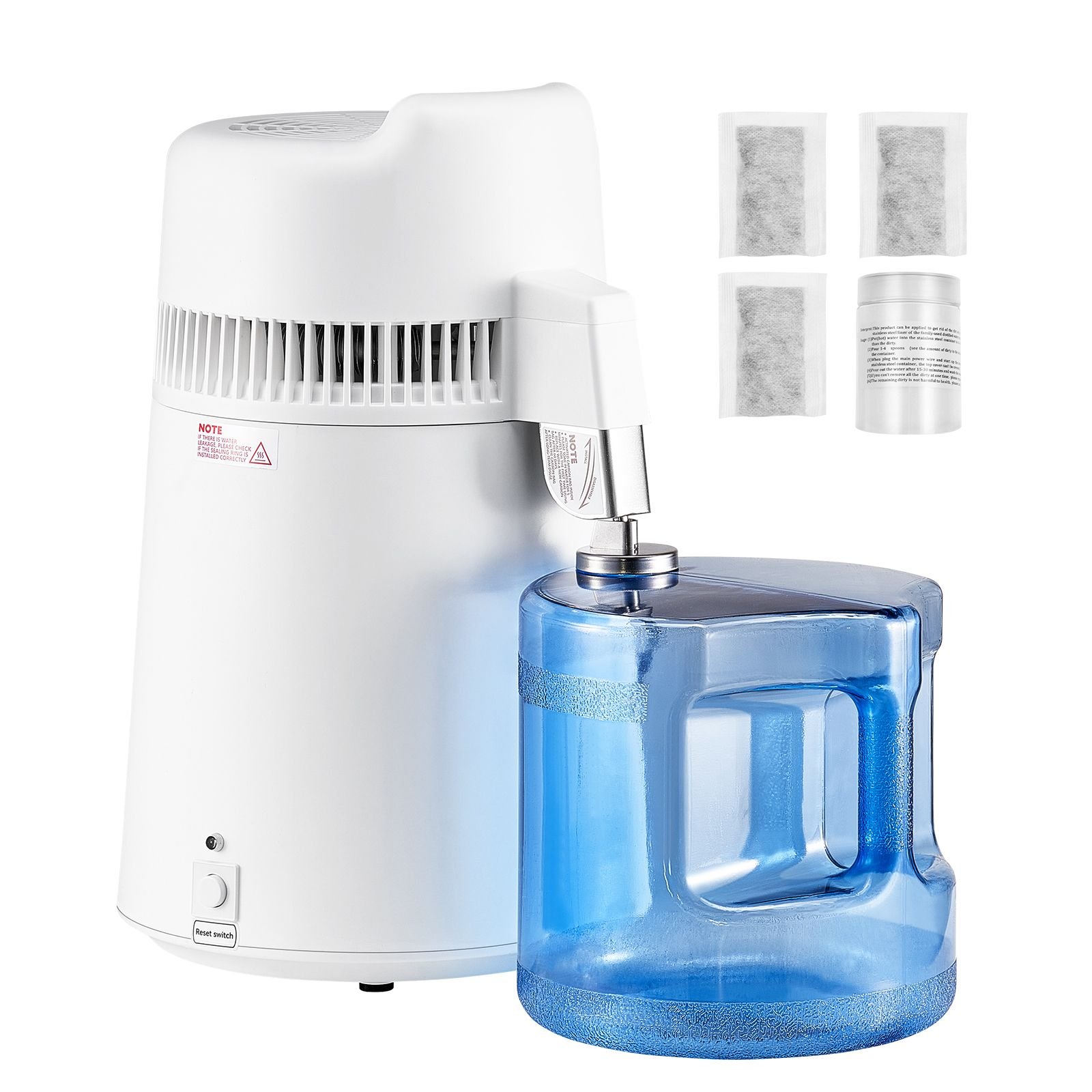 water distiller, 6l 1.6 gallon larger pure water purifier filter for home table countertop, 900w plastic distilled maker, stainless steel interior drinking machine to make clean waters, white
