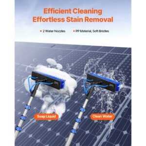 water fed pole kit, 12ft solar panel cleaning pole with extendable handle, 180° rotatable brush head & 65.6ft hose, household & outdoor window cleaner tool for caravan solar panel deck
