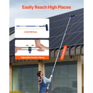 water fed pole kit, 12ft solar panel cleaning pole with extendable handle, 180° rotatable brush head & 65.6ft hose, household & outdoor window cleaner tool for caravan solar panel deck